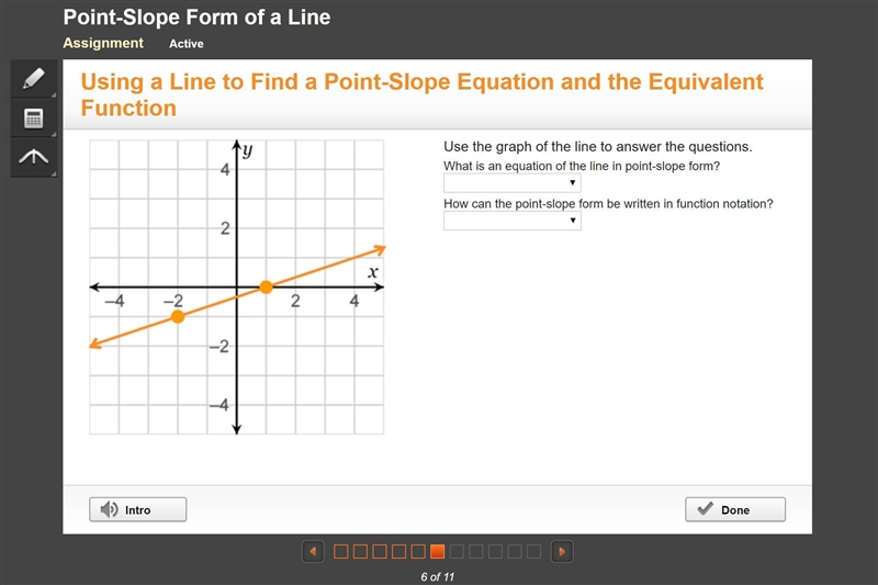 20 POINTS! Use the graph of the line to answer the questions. 1. What is an equation-example-1