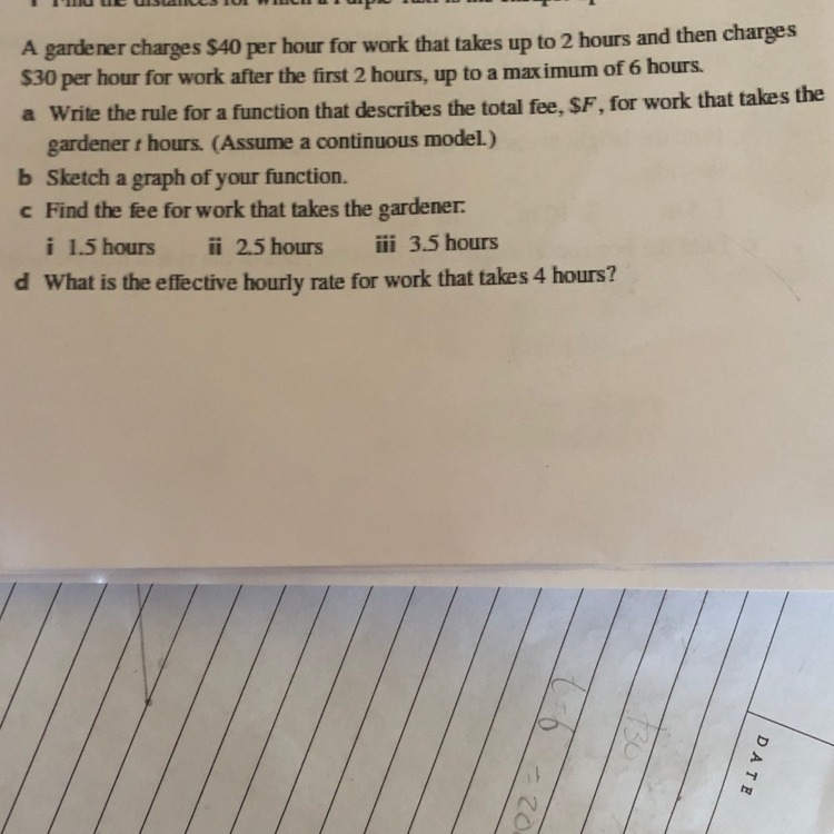 So obviously the first function would be: 40t when 0 < t < and = to 2 But what-example-1