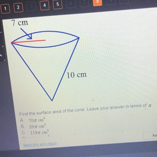 D. 129pi cm^squared This is the answer that was cut off Please help-example-1