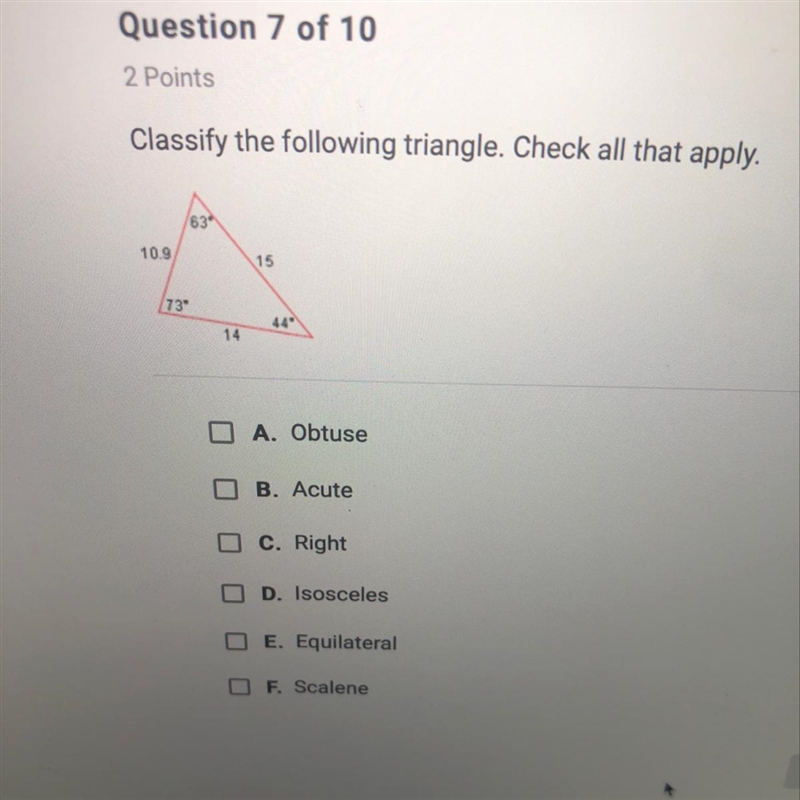 Classify the following triangle check all that apply-example-1