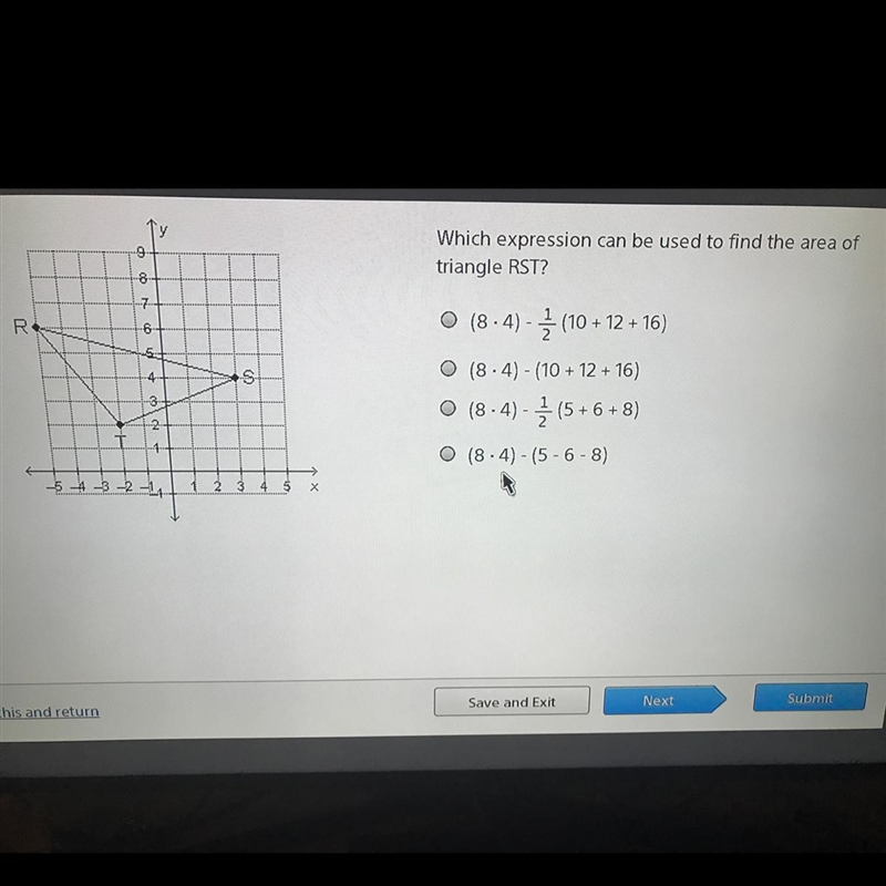 Which expression can be used to find the area of triangle RTS?-example-1