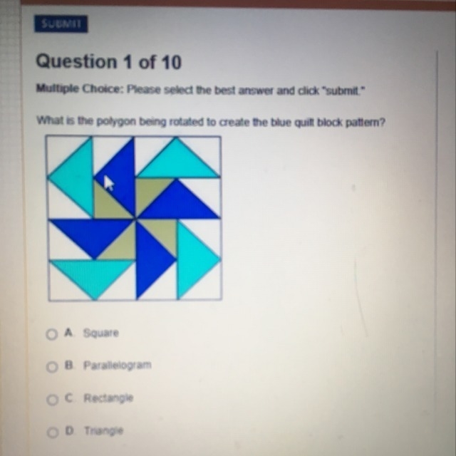 What is the polygon being rotated to create the blue quilt block patterns??????-example-1