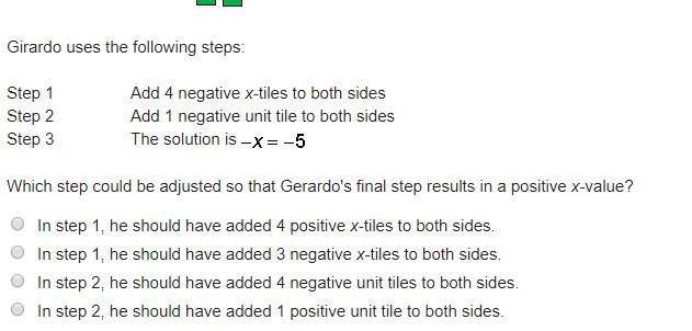 Girardo is using the model below to solve the equation Girardo uses the following-example-2