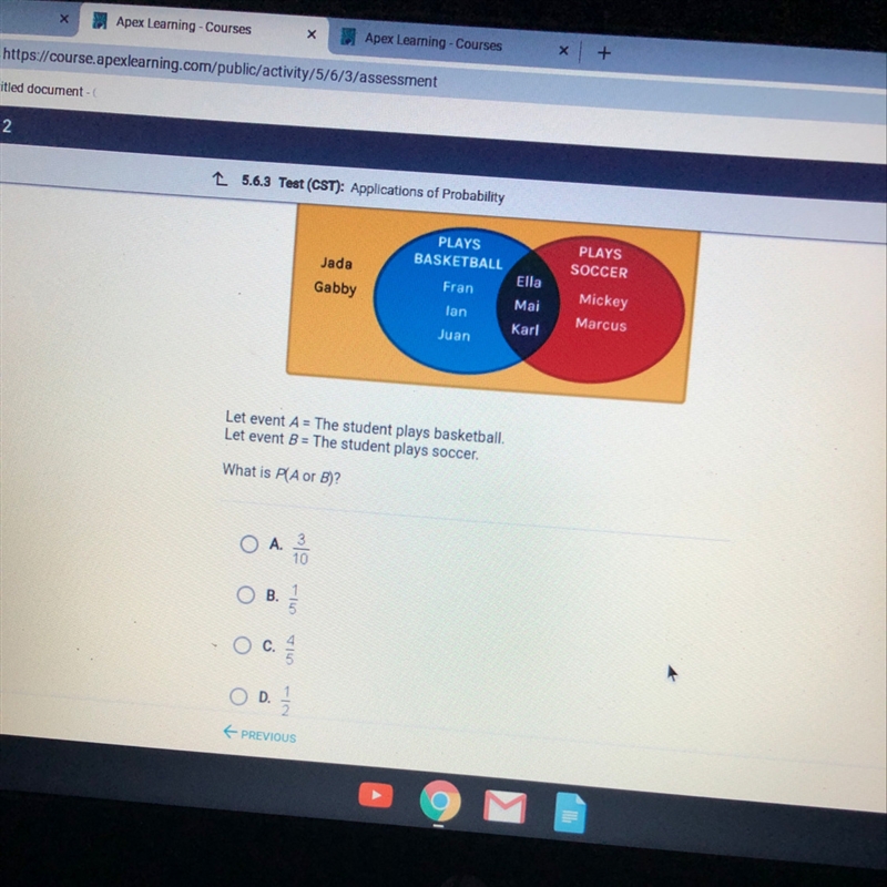 This Venn diagram shows sports played by 10 students let event A = The student plays-example-1