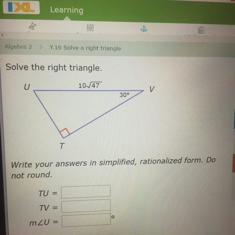 Solve the right triangle-example-1