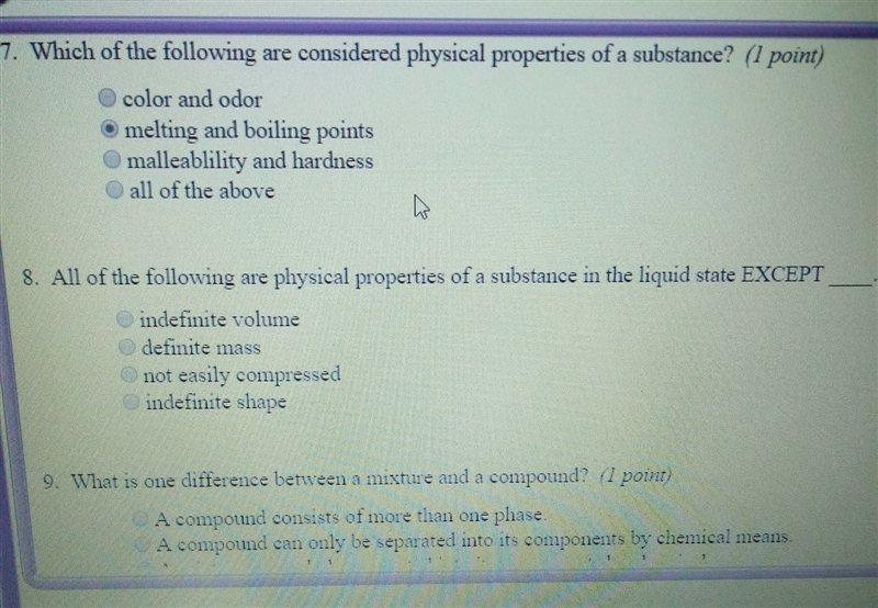 Which of the following are considered physical properties of a substance? help with-example-1