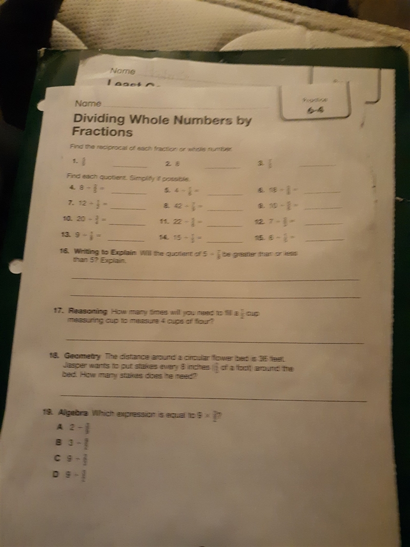 How to do the math problem witch is dividing whole numbers by fractions-example-1