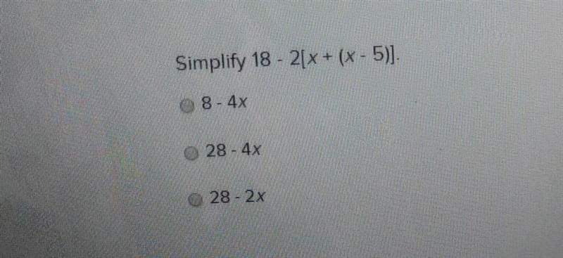 Please Help! Simplify 18-2[x÷(x-5)]​-example-1