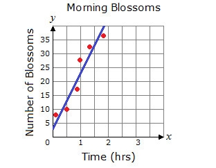 The graph below shows the number of open blossoms in a nursery and the number of hours-example-1