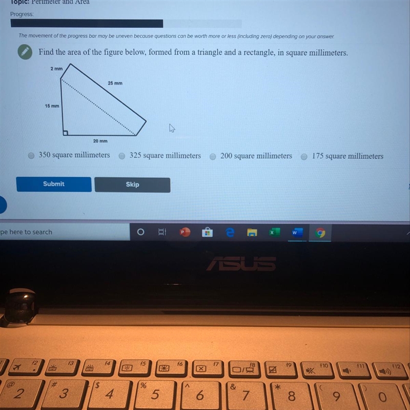 Finding the area of a triangle in sq. mm Answer choices in picture*!!-example-1