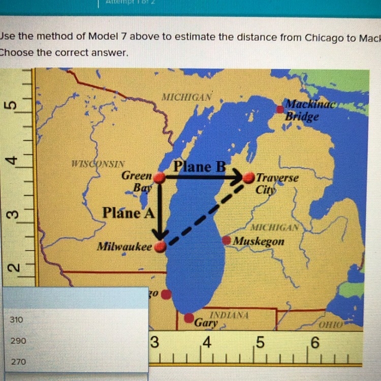 use the method of model 7 above to estimate the distance from Chicago to Mackinac-example-1