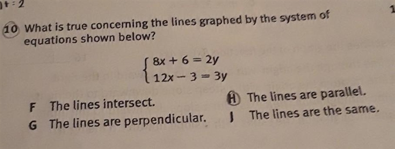 What is true concerning the lines graphed by the system of equations shown below?​-example-1