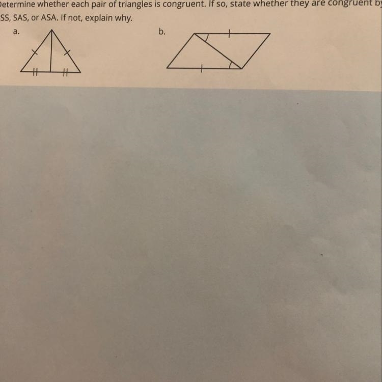 Determine whether each pair of triangles is congruent. If so, state whether they are-example-1