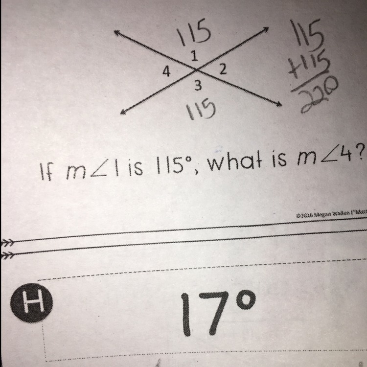 If anngle 1 equals 115 degrees, what is angle 4-example-1