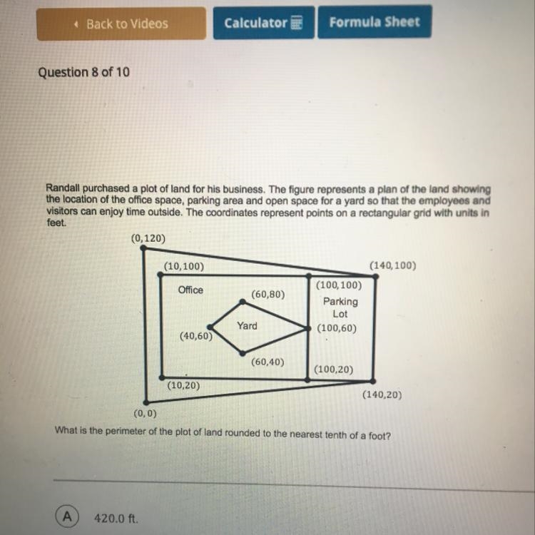 Randall purchased a plot of land for his business. The figure represents a plan of-example-1