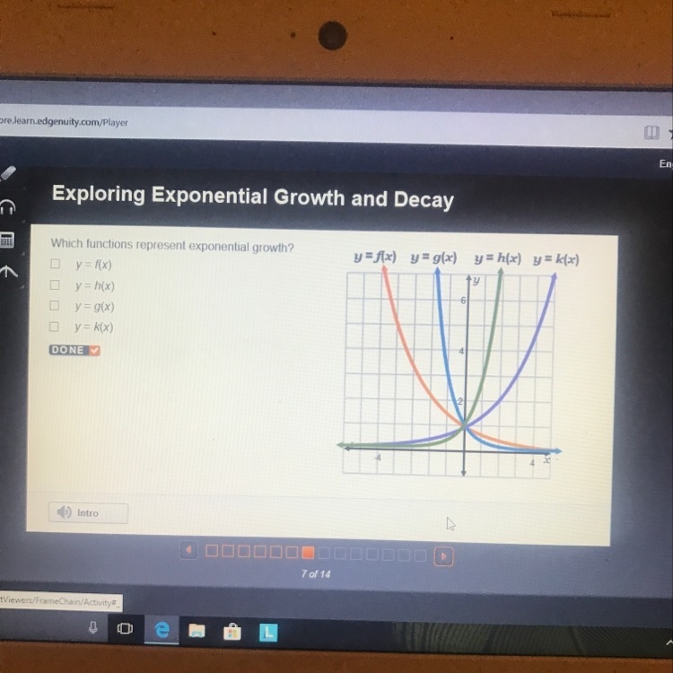 Which function represents exponential growth y=f(x) y=h(x) y=g(x) y=k(x)-example-1