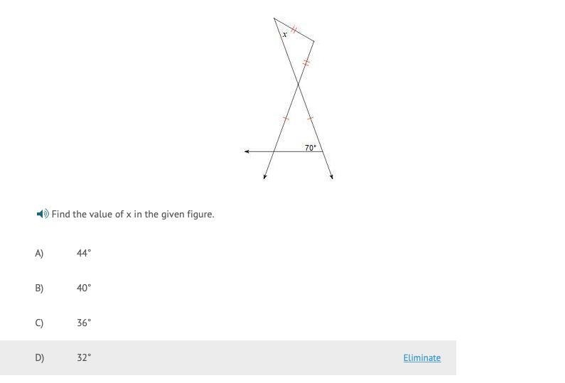 Find the value of x in the given triangle if the measure of angle 2 is x + 82. A) -12 B-example-5