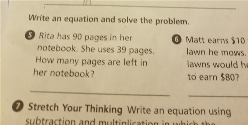 Rita has 90 pages in her notebook. She uses 39 pages. How many pages are left in her-example-1