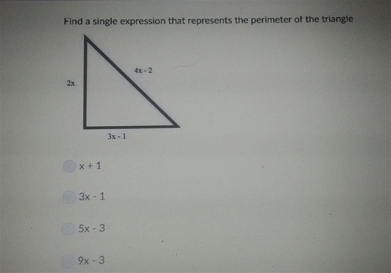 Find a single expression that represents the perimeter of the triangle.-example-1