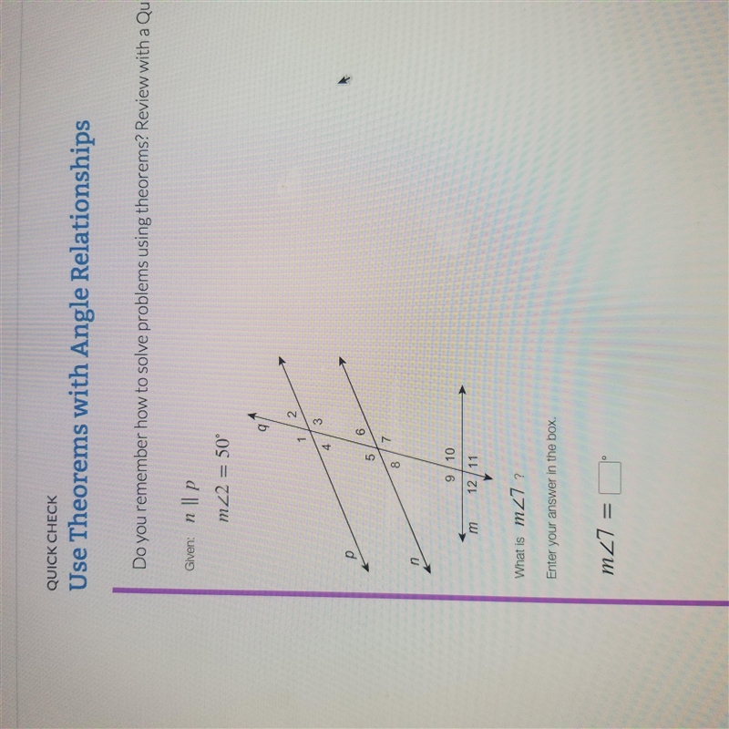 Given n//p m<2=50 degrees what is m<7?-example-1