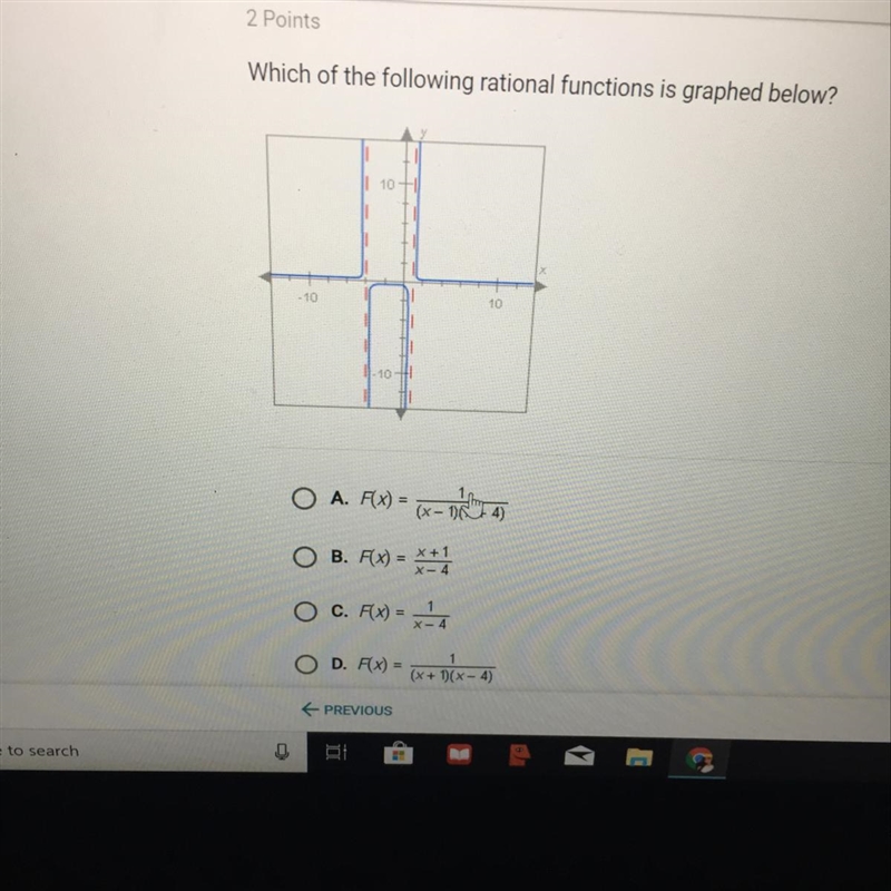 Which of the following rational functions is graphed below?-example-1