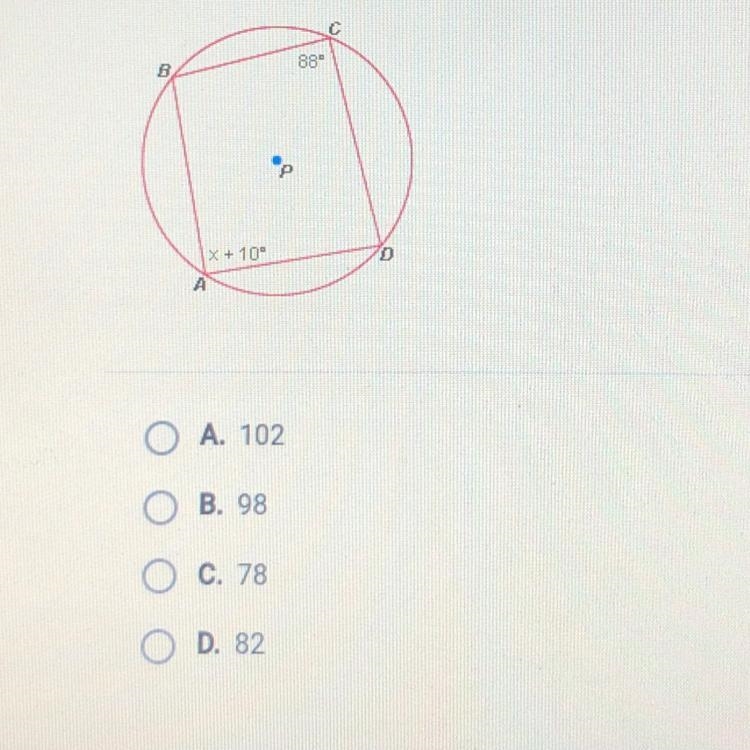 !!!HELP ASAP!!!In the diagram below, P is circumscribed about quadrilateral ABCD. What-example-1