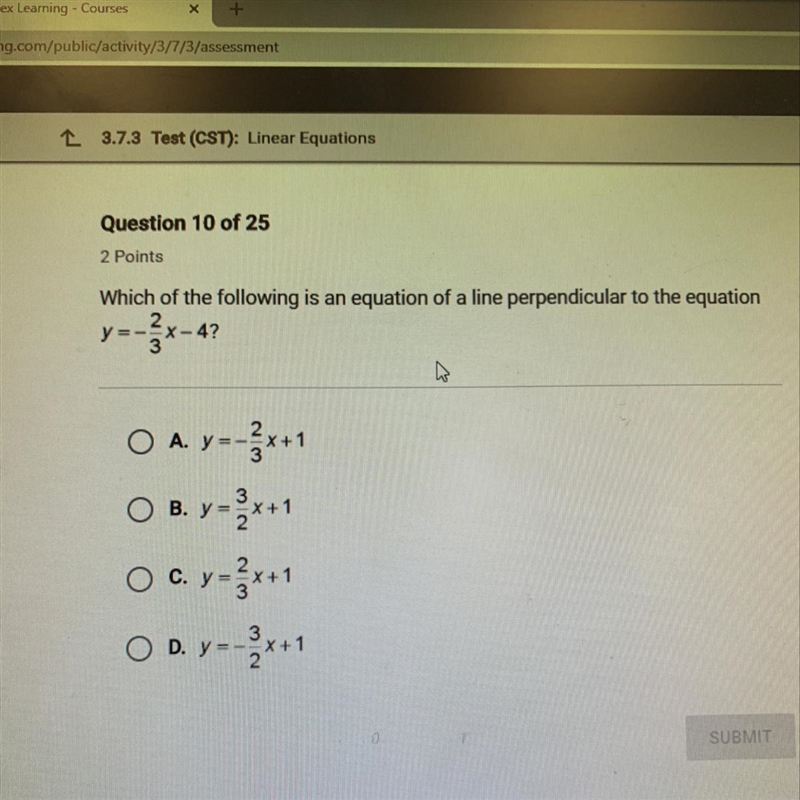 Which of the following is an equation of a line perpendicular to the equation y=-2/4x-example-1