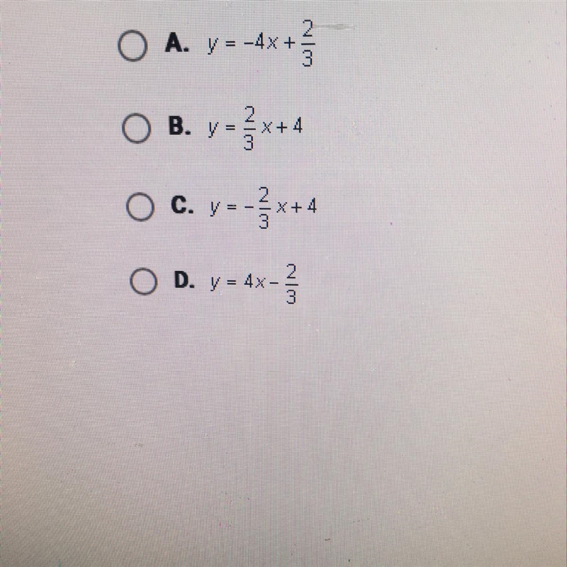 The slope of a graphed line is 2/3 and the y-intercept is (0,4) what is the slope-example-1