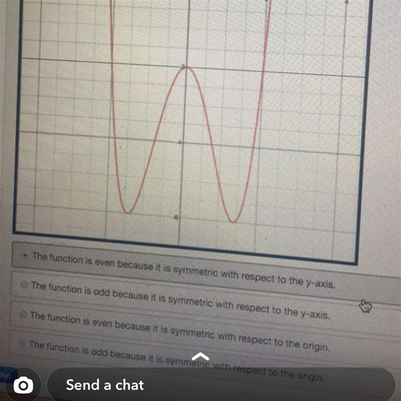 Determine whether the function in the graph is even or odd-example-1