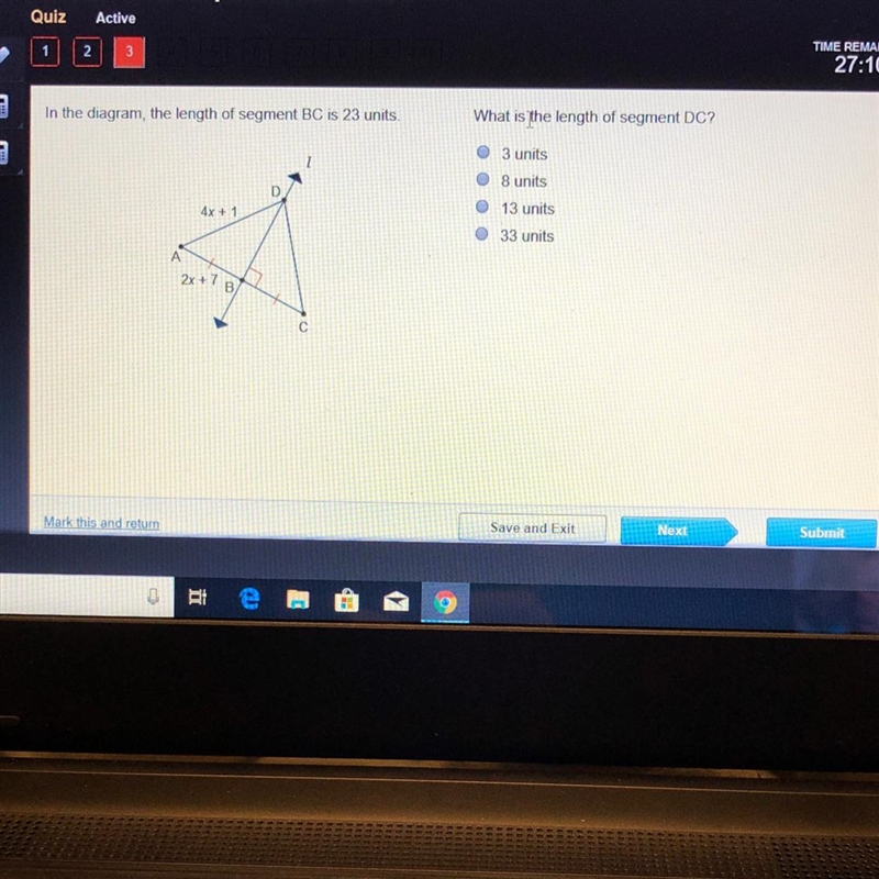 A. 3 units b. 8 units c. 13 units d. 33units-example-1