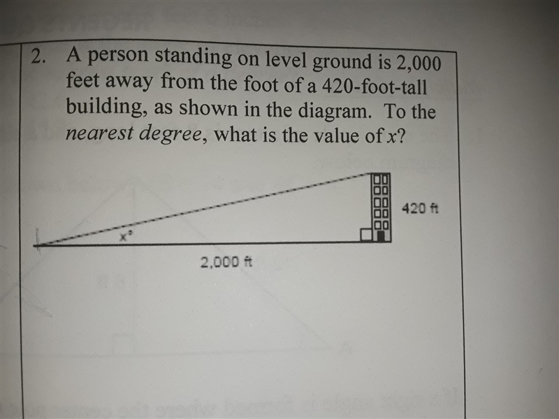 a person standing on level ground is 2,000 feet away from the foot of a 420-foot tall-example-1