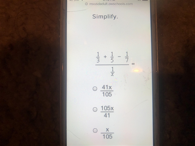 Simplify 1/3 + 1/5 - 1/7 divided by 1/x-example-1