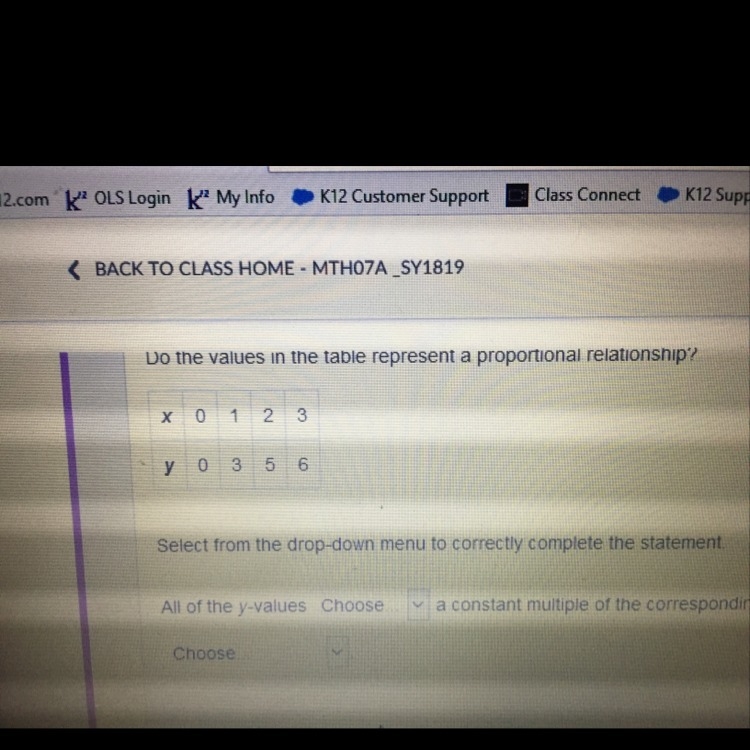 Do the values in the table represent a proportional relationship-example-1