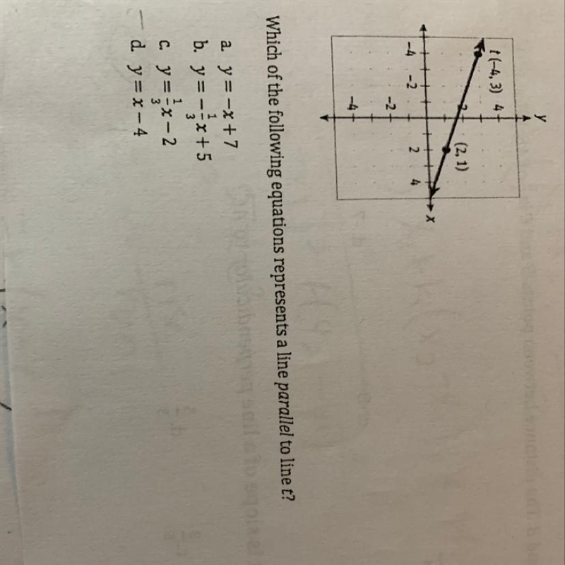 Which of the following equations represents a line parallel to line t ?-example-1