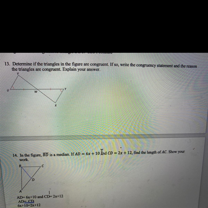 Determine if the triangles in the figure are congruent-example-1