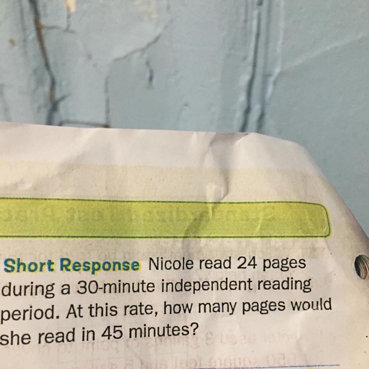 Nicole reads 24 pages during a 30 minute independent reading period.At this rate how-example-1