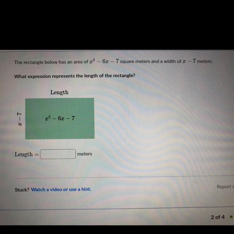 What expression represents the length of the rectangle? (NEED ANSWER ASAP PLZ)-example-1