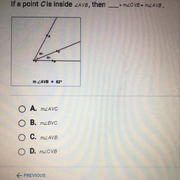 If point C is inside AvB, then __+m CvB= m AvB-example-1