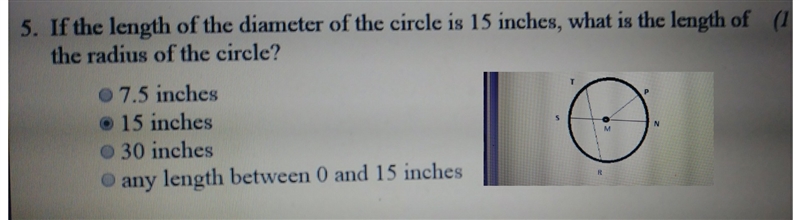 if the length of the diameter of the circle is 15 inches what is the length of the-example-1