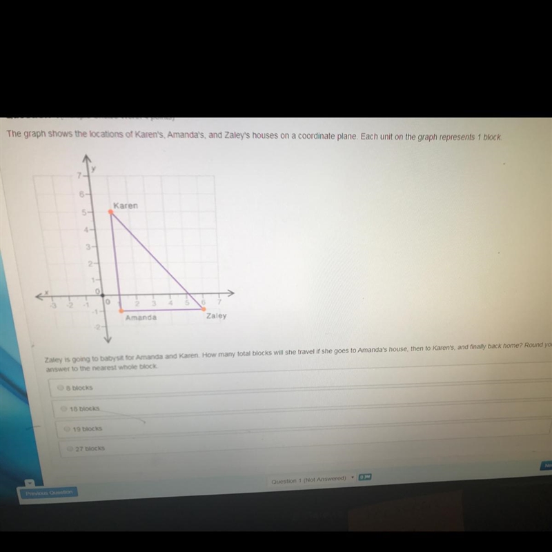 How many total blocks will she travel if she goes to Amanda‘s house and then to Karen-example-1