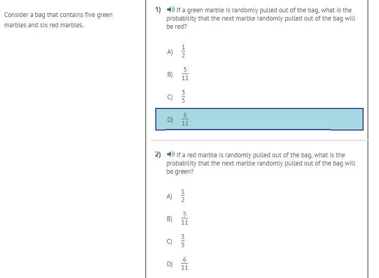 45 points! if a green marble is randomly pulled out of the bag, what is the probability-example-1