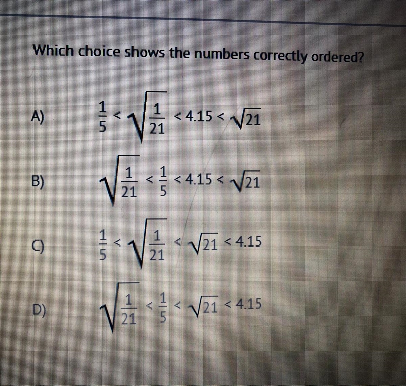 Which choice shows the numbers correctly ordered? Look at the image for the answer-example-1