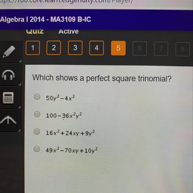 Which shows a perfect square trinomial?-example-1