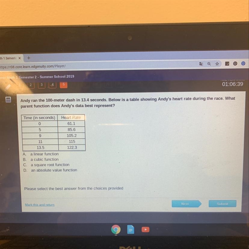 Which parent function does Andy’s data best represent?-example-1