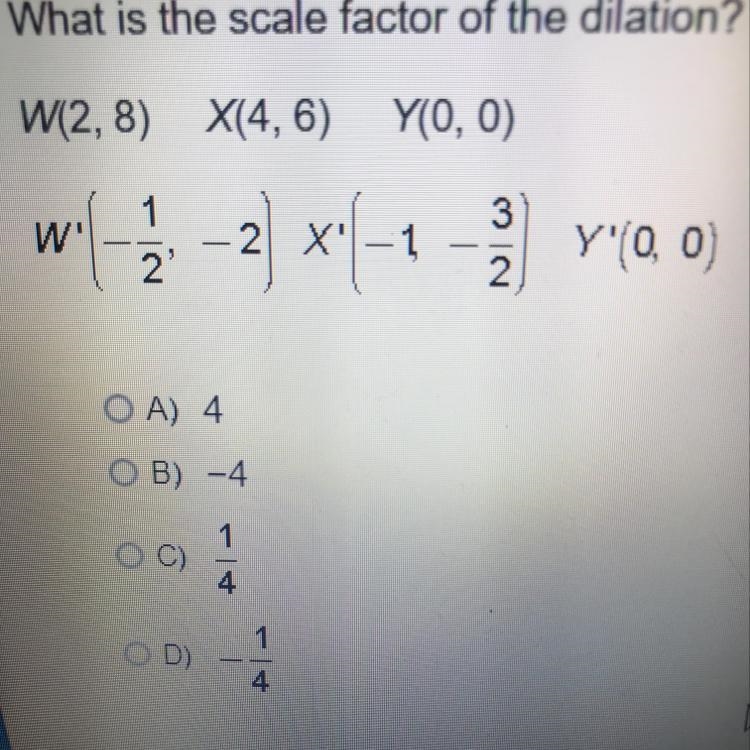 What is the scale factor of the dilation?-example-1