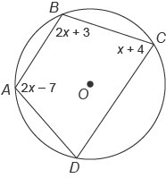 Quadrilateral ABCD is inscribed in circle O. What is ​ m∠B ​ ? Enter your answer in-example-1