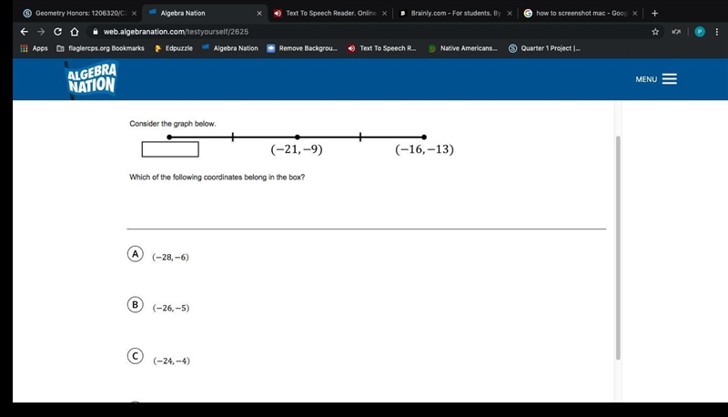 Consider the graph below. Which of the following coordinates belong in the box?-example-1