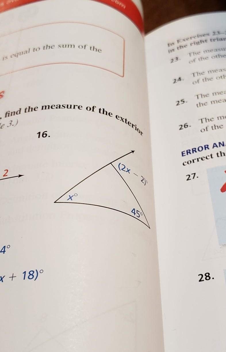 In Exercises 15-18, find the measure of the exterior angle.​-example-1