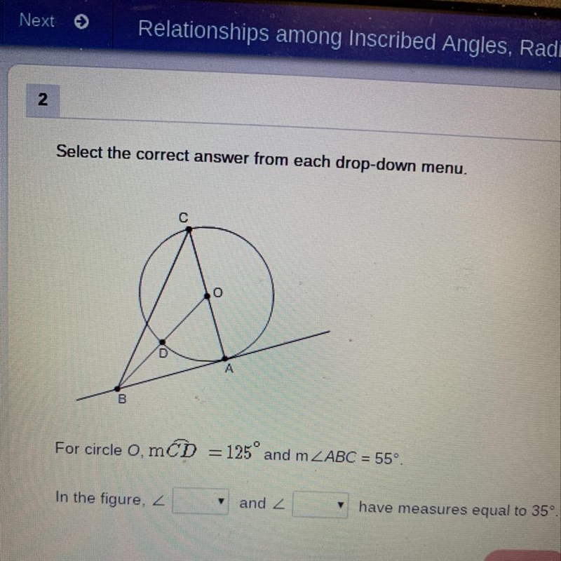 For circle O, mCD=125° and m-example-1