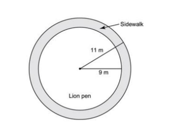 Write and simplify the exact expression for the area of the sidewalk.-example-1